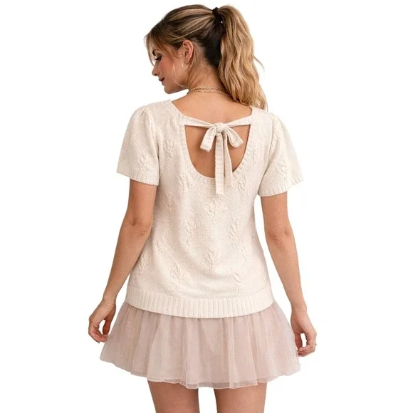MOTH Tie Back‎ Babydoll Knit Top Cottagecore Balletcore Cream M