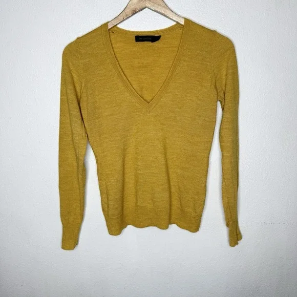 The Limited Yellow Merino Wool Blend Deep‎ V Long Sleeve Sweater Womens Medium