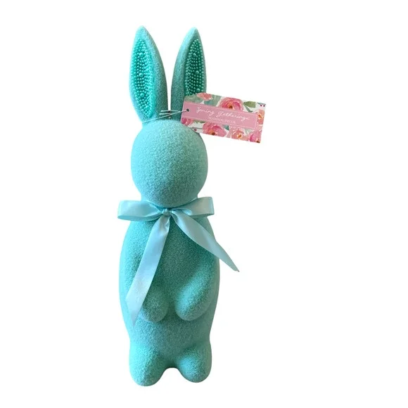 Spring Gatherings Flocked Bunny With Faux Pearl Ears & Ribbon 15