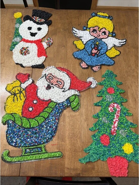 VTG Christmas Melted Plastic Popcorn Santa Angel Tree Frosty Snowman Decor 1970s