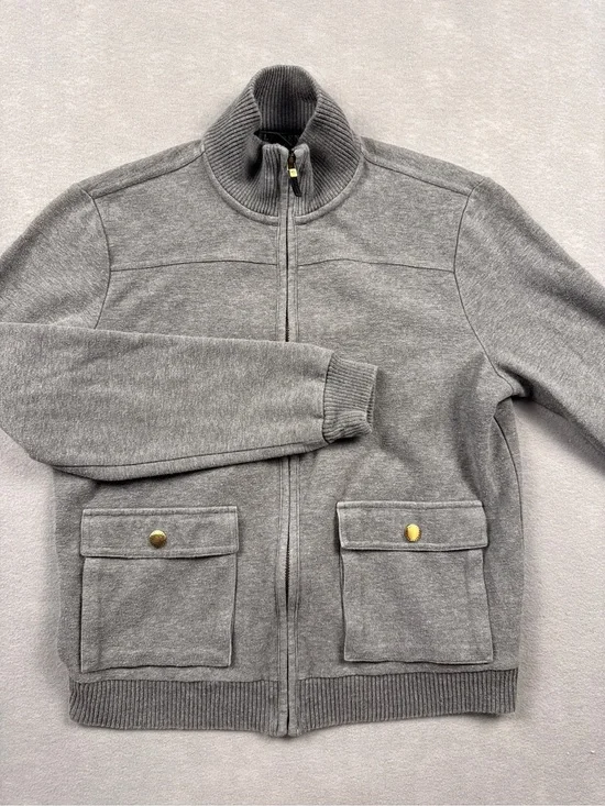 Lauren Ralph Lauren Petite Women PS Gray Cotton Knit Zip Sweater Jacket Gorp VTG