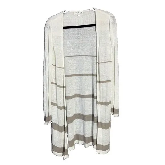 CAbi Cream & Taupe Bon Voyage Riviera Linen Blend Duster Cardigan Size M