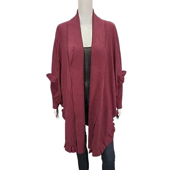 Colleen Lopez Womens Dressy Trendy Open Front Cardigan 2X 3X Plus Size Wine Top