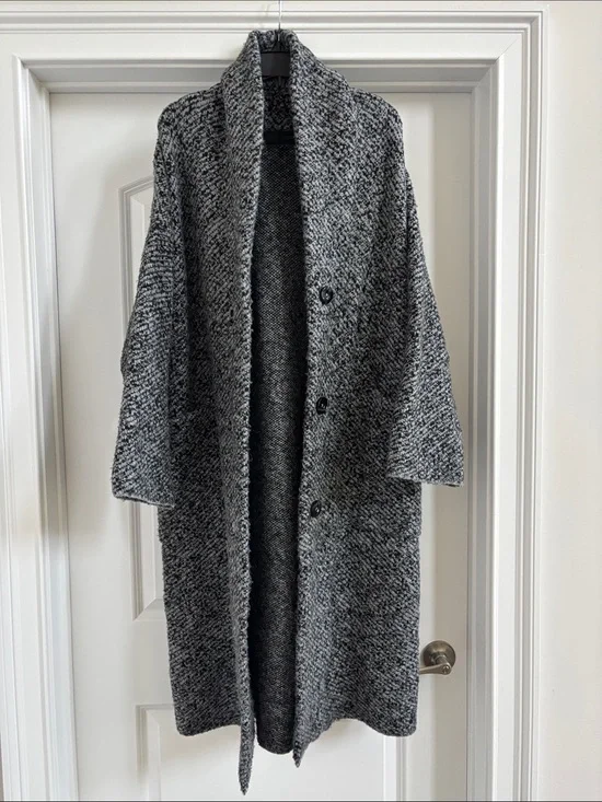 Zara Black & Gray Long Open Cardigan Coat