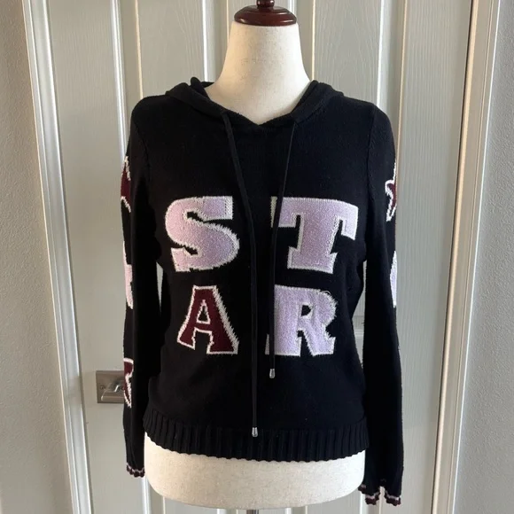 INC International Concepts| Black Hoodie Sweater w/ STAR Design | M | Very Good