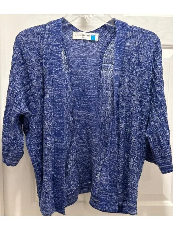 Sparrow for Anthropologie womens L Large Blue white knit cardigan sweater EUC