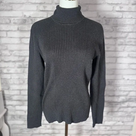 Jones New York Charcoal Turtleneck Thick Contemporary Sweater