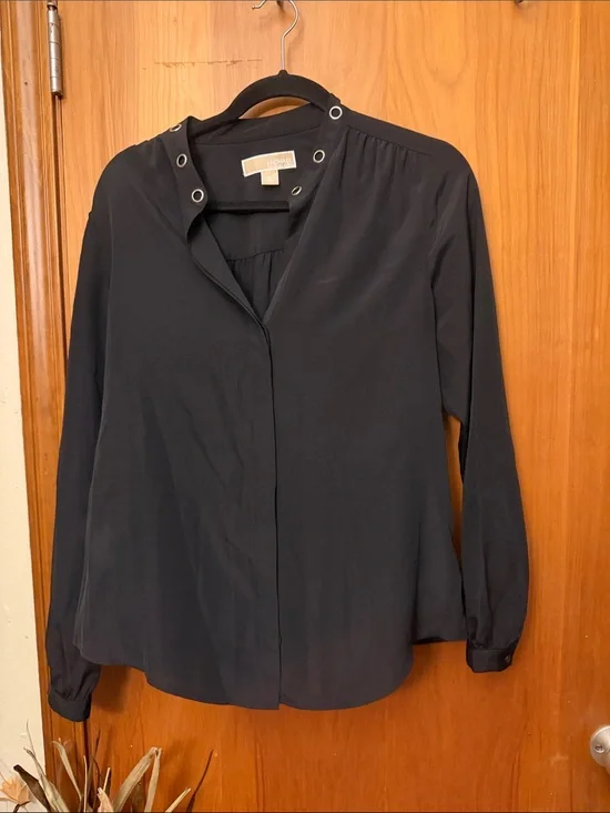 Micheal Kors Black Long-Sleeve Eyelet Neck Blouse