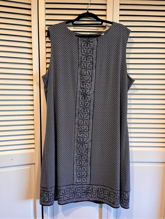 Michael Kors Navy and White Geometric Print Dress