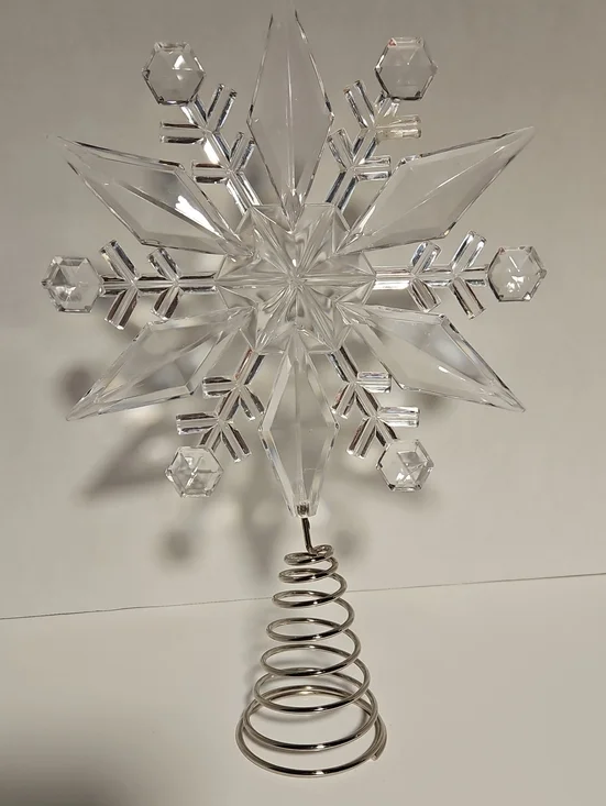Clear Snowflake Tree Topper with Silver Coil Base - Holiday Decor