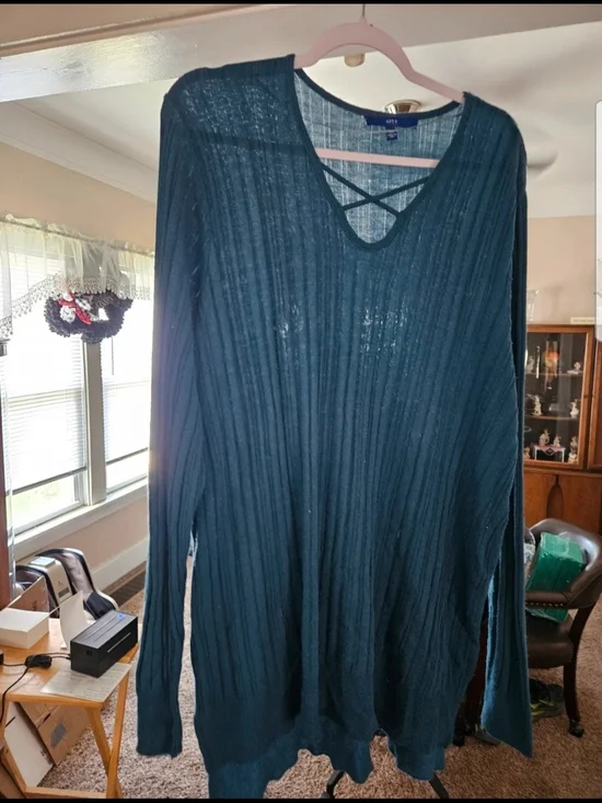 Apt. 9 Teal Open-Weave Pullover 3XL