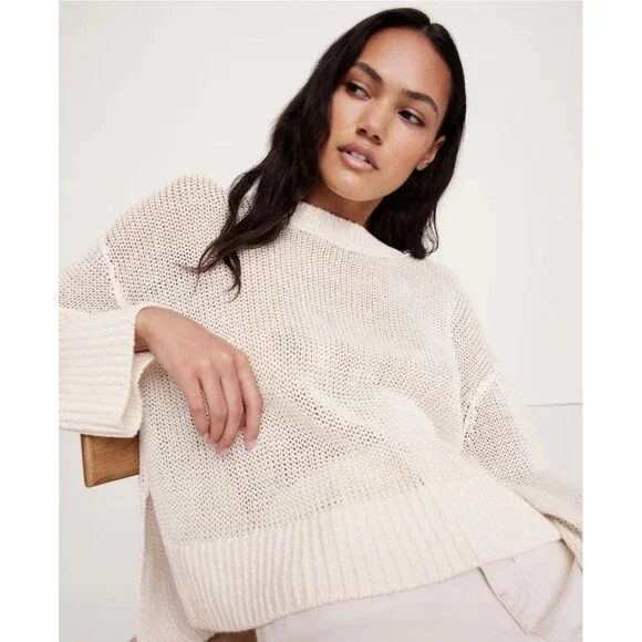 Banana Republic 100% Linen Oversized Open Knit Sweater Ivory LARGE