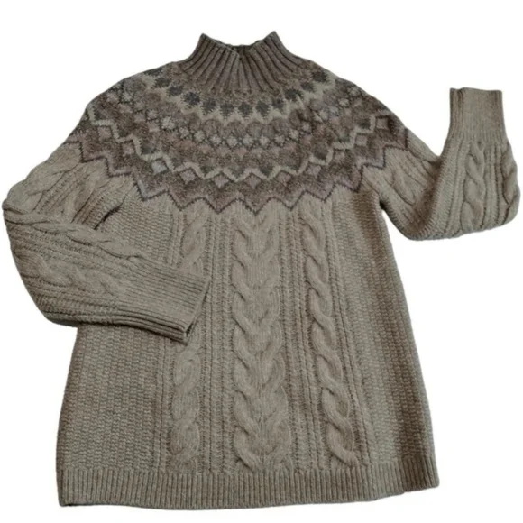 CHICO'S Women's Wool Grannnycore‎ Fisherman Chunky Sweater size S Cable Knit