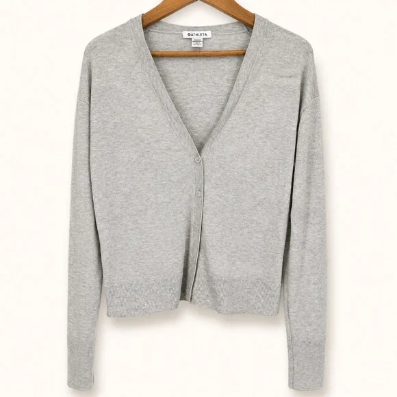 Athleta Medium Lightweight Cardigan Gray V-Neck Wool Blend Double Cuff Capsule