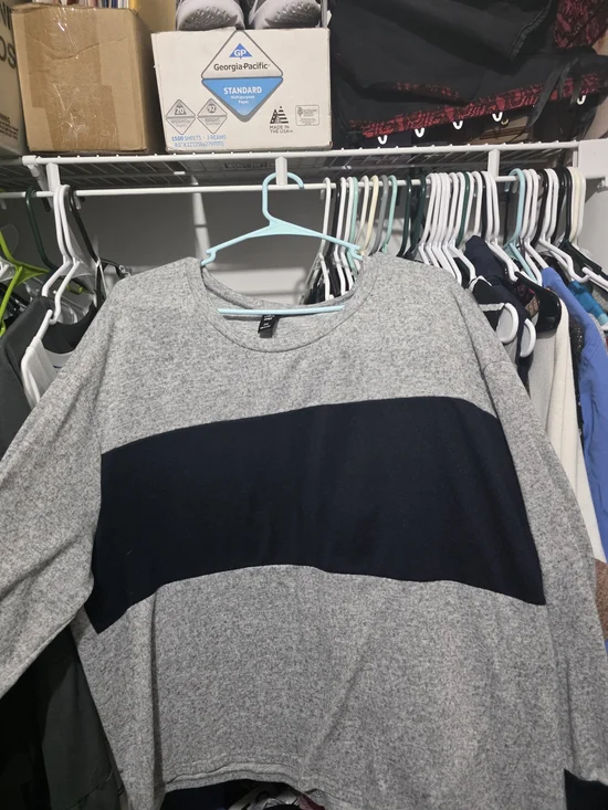 SHEIN Gray Crewneck Sweater with Navy Chest Stripe