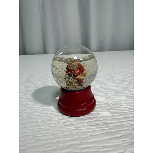 Vintage Silvestri Santa Mini Snow Globe Red Wooden Base Holiday Decor S0045