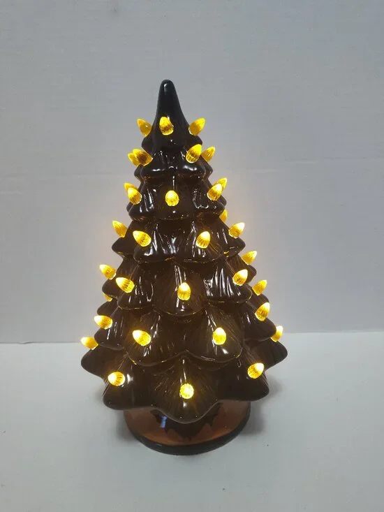 Black Ceramic Halloween Light Up Christmas Tree Bat Base LED Table Decor 15