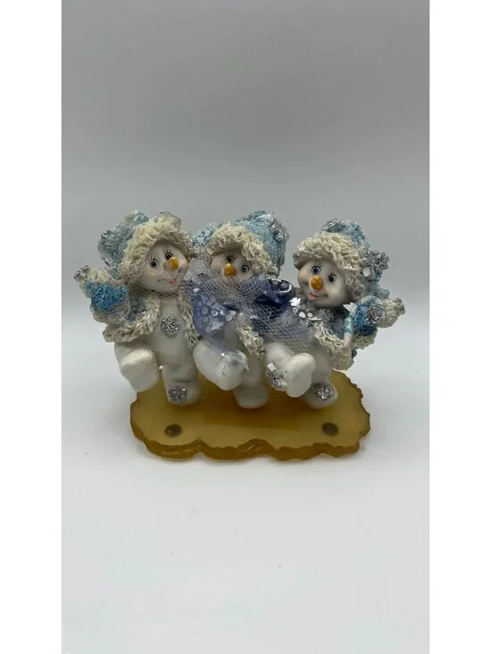 Vintage Snowman Trio Figurine On Resin Base