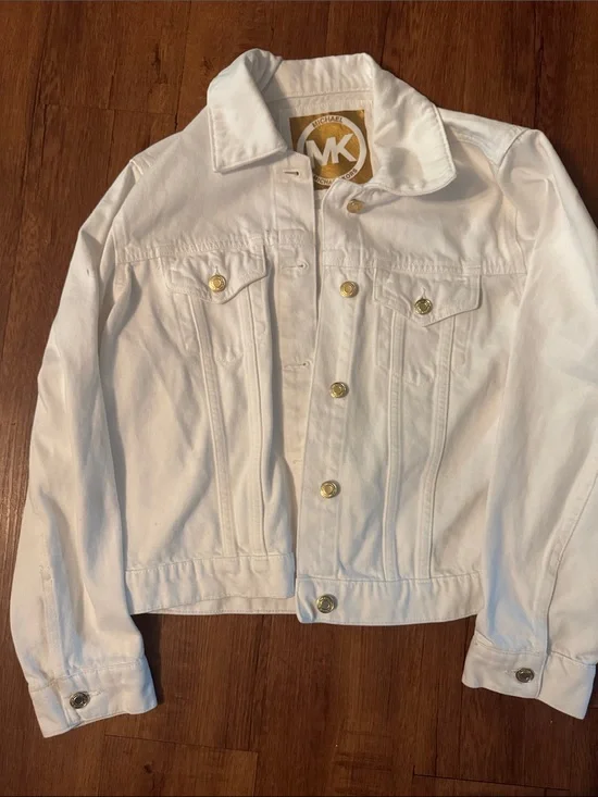 Michael Kors White Denim Jacket with Gold-Tone Buttons