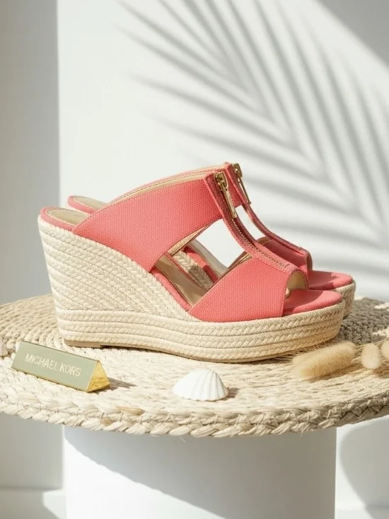 Michael Kors Women's Bradley Canvas Espadrille Wedge Geranium
