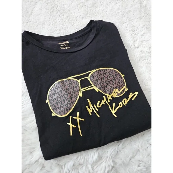 Michael Kors Women's Black Graphic T-Shirt Size XL 100% Organic Cotton