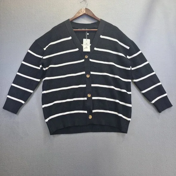 Lillusory‎ Women's Black with White Stripe Cardigan Sweater Size XS NWT