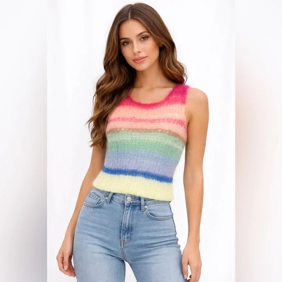 NWT‎ Maiami Mohair Cropped Top in Rainbow.