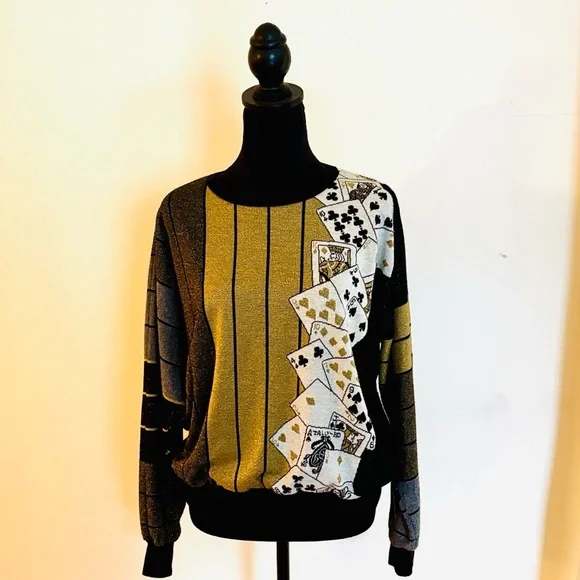 Vintage Novelty Playing Cards Sweater - Med