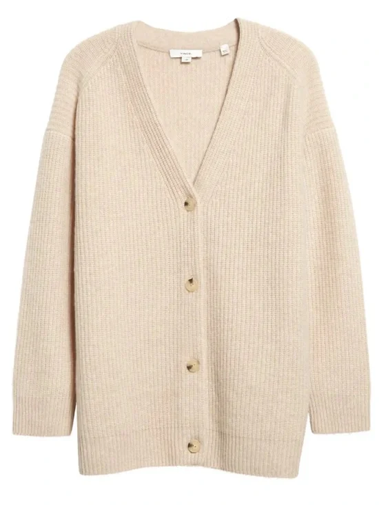 Vince Wool & Cashmere Knit V-Neck Buttoned Ribbed Cardigan Sweater