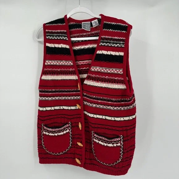 Womens Vintage Cottagecore Sweater Vest Size LP Eclectic Cozy Grandma Folk