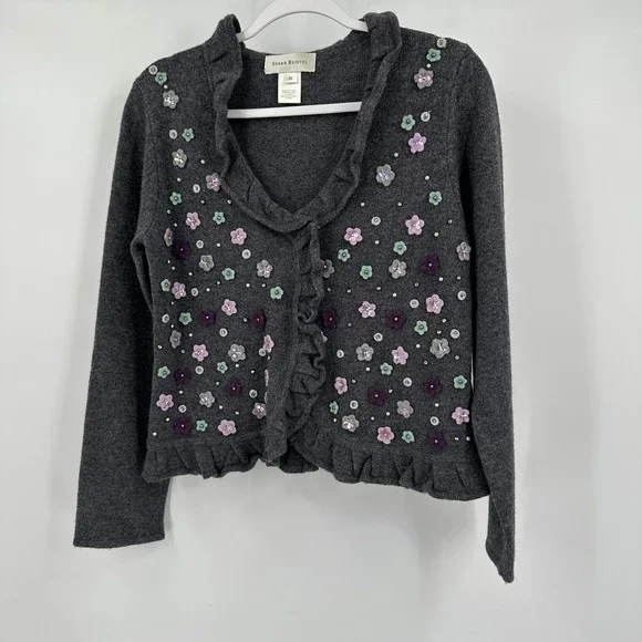 Susan Bristol Women Cottagecore Floral Cardigan Sz M Sweater Shabby Chic Vintage