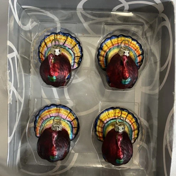 Dept 56 Mercury‎ Glass Placecard Holder Thanksgiving Turkey Set 4