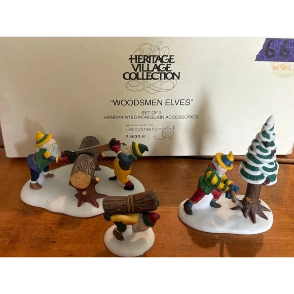 Department 56 Woodsmen Elves Mens OS Village Accessory Multicolor Porcelain Set