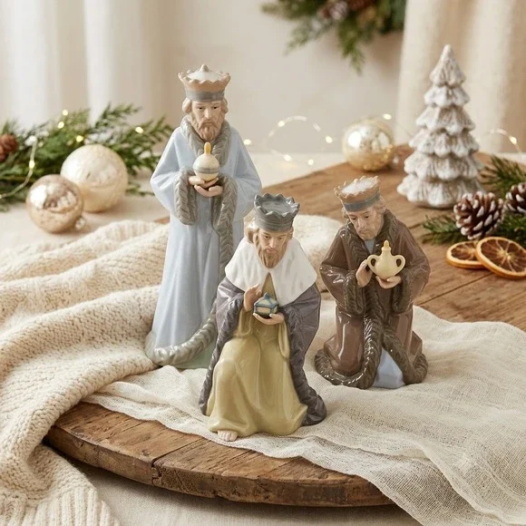 Vintage Hallmark Three Wise Men Porcelain Nativity Figurines Set Complete Boxed