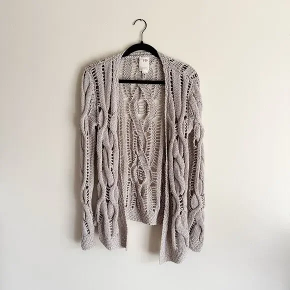Anthropologie Far Away From Close Brown Open Knit Open Front Boho Cardigan - MP