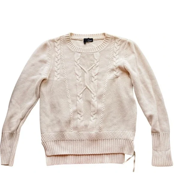 The‎ Kooples Women Side Zip Cable Knit Sweater L Cream Wool Cotton Cottagecore
