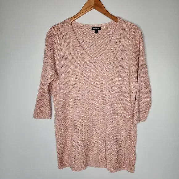 Express Pink Metallic Short Sleeve Sweater Women's Size Small