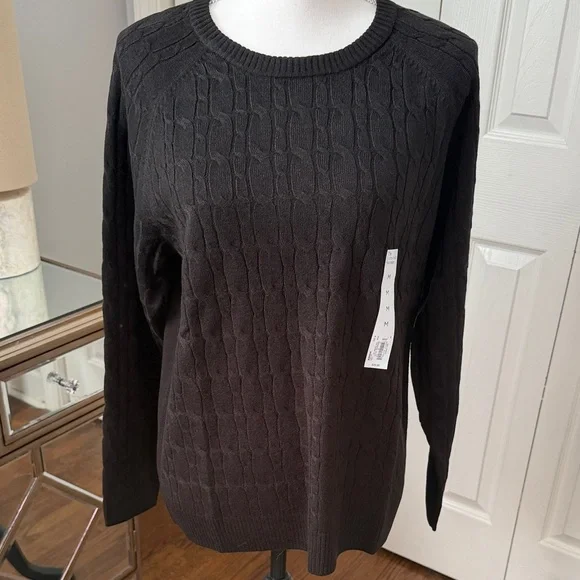 Black Classic Cable Knit Croft & Barrow Women's Sweater Medium
