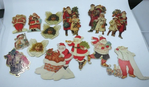 VTG Christmas Merrimack Die Cut Ornaments Victorian Style Lot of 14 Angel Santa