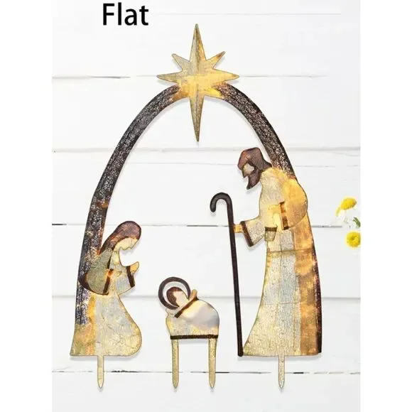 2D Festive Holiday Christmas Joseph, Mary and Jesus Garden Outdoor Stake