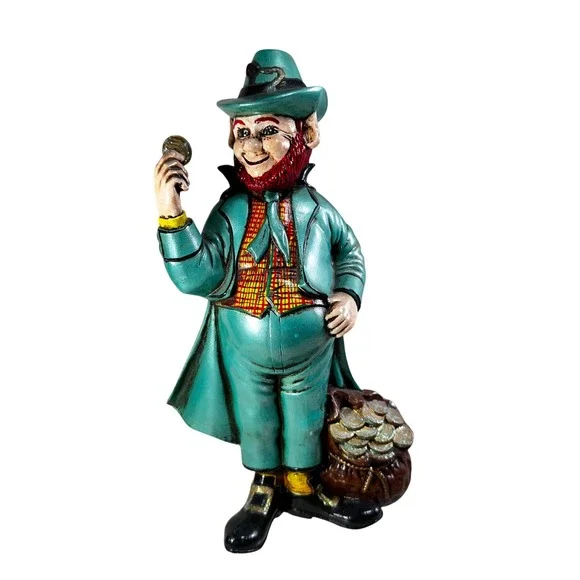 Vintage Hand Painted Leprechaun Figurine Irish Pot of Gold 8 Inch Germany Green