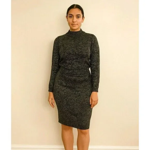 Diane von Furstenberg Wool Blend 2 Piece Sweater Skirt Set Sz M Metallic Glam