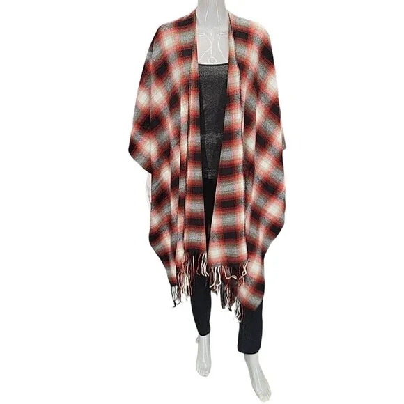 Twiggy London Allover Printed Open Front Ruana Wrap Cardigan One Size Fits Most