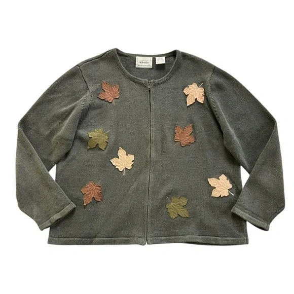Vintage Eagles Eye Leaf Green Knit Jacket Size XL Cottagecore Granny Granola