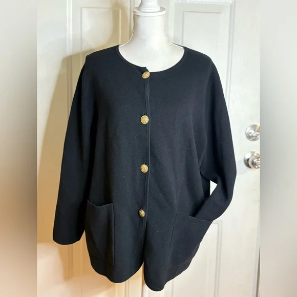 J.Crew Giselle sweater-blazer Black XL with Gold Buttons Wool Blend