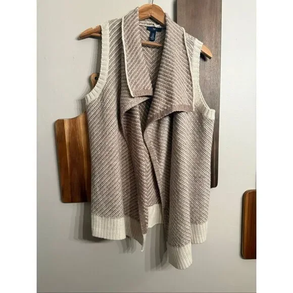 Gap‎ Beige Cream Textured Knit Herringbone Shawl Collar Open Front Cardigan XS