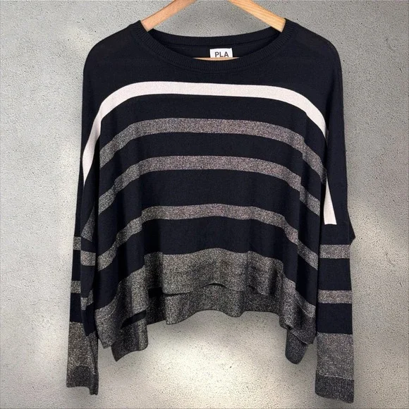 PLANET by Lauren G Sweater Women's One Size Pima‎ Cotton Modal Metallic Striped