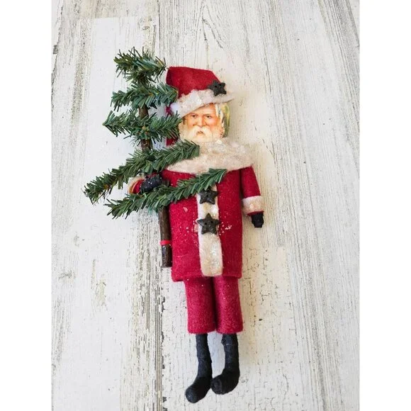 Victorian Santa glitter‎ felt tree ornament Xmas unique
