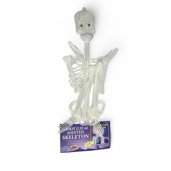 Vintage 5'‎ Glow In The Dark Plastic Jointed Skeleton Halloween Decoration