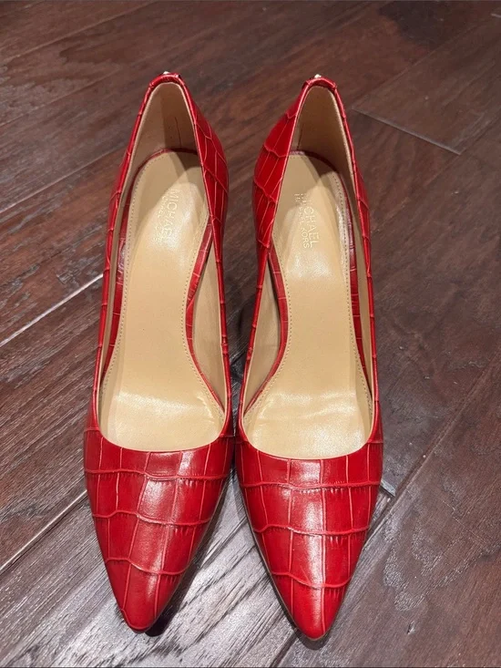 Michael Kors Red Croc-Embossed Pointed-Toe Pumps